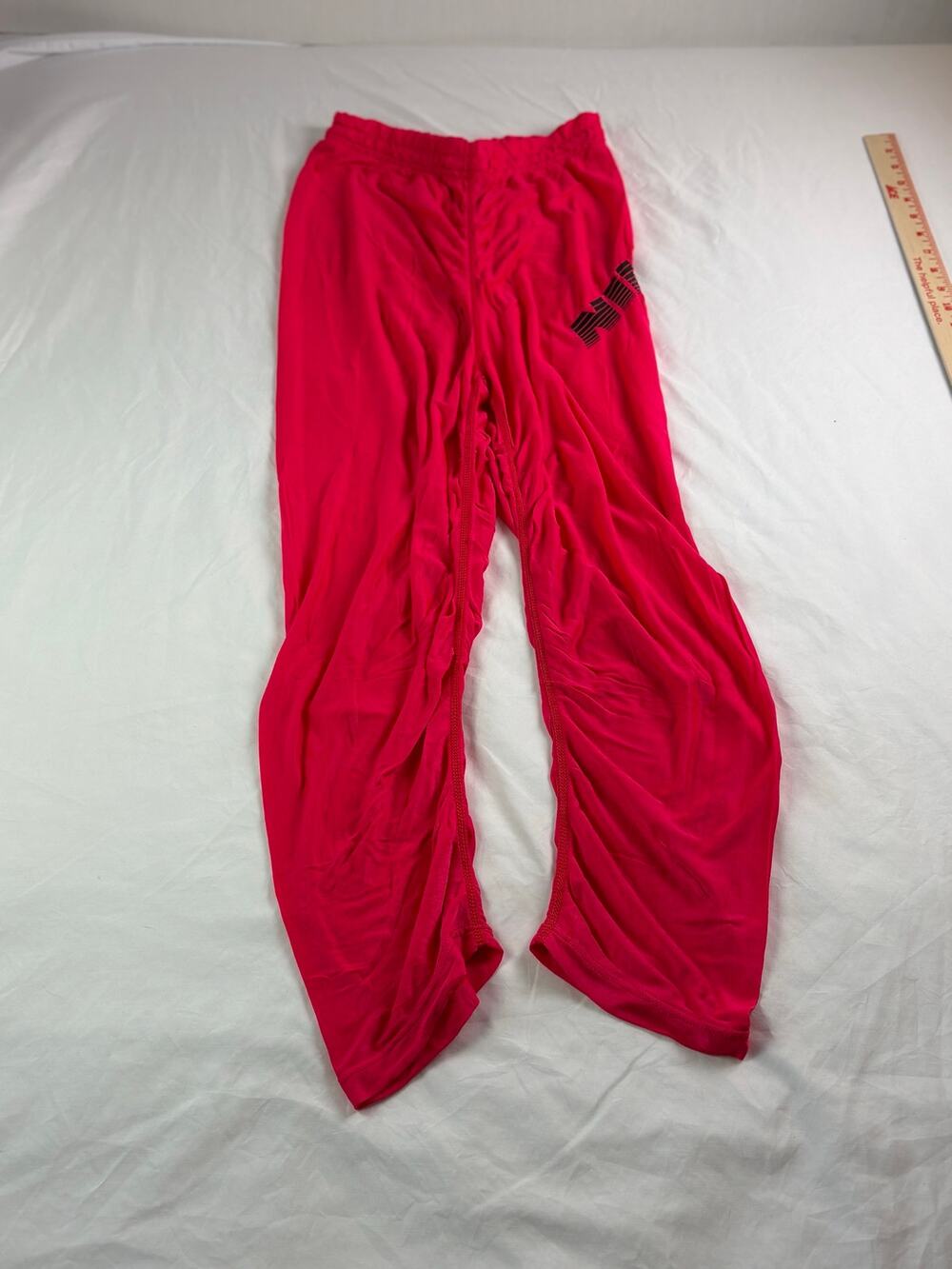 Vintage hot neon pink thin track warm up pants women's size large Made in USA